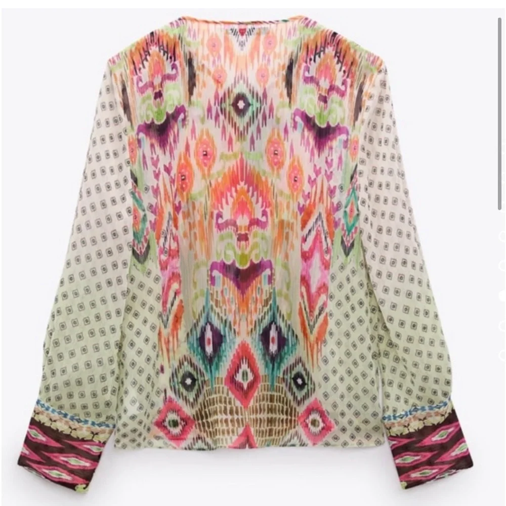 Zara Multi colored feather 2 pieces Set Shirt Small Pants Medium NWT - Picture 6 of 10